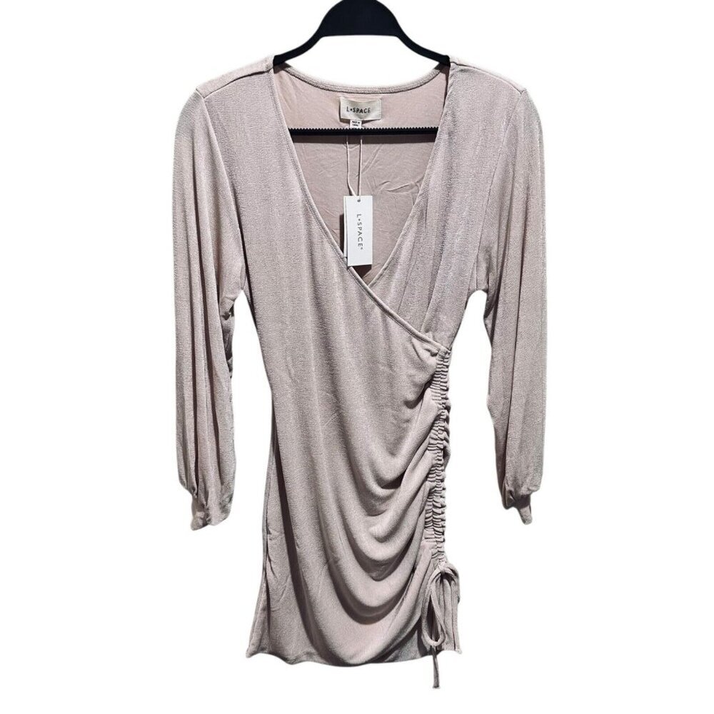 L*Space Size S Melissa Mini‎ Dress Shell Champagne Ruched Surplice V-Neck NEW